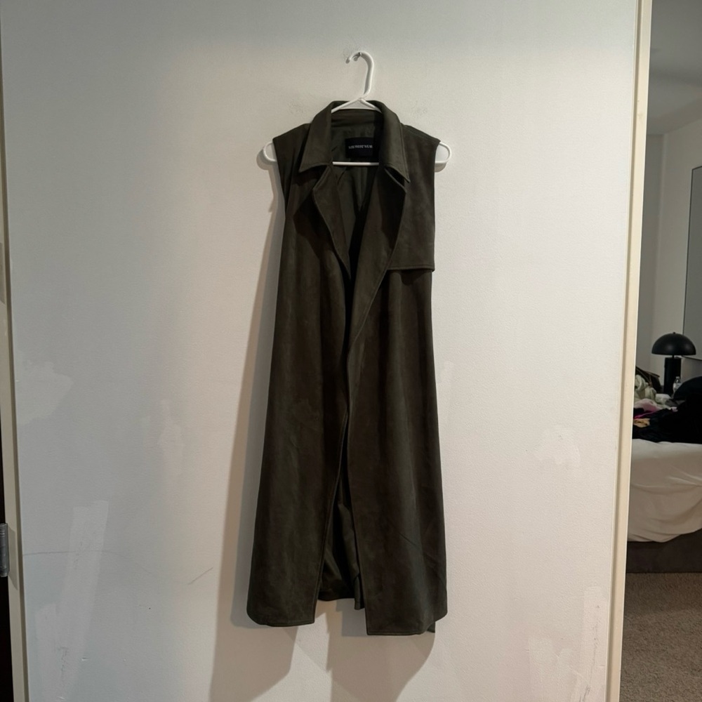 🌿 Who What Wear Olive Green Suede Sleeveless Trench Coat – Size Small 🌿 - Picture 4 of 6